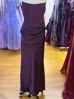 Strapless Draped Evening Gown in Deep Plum